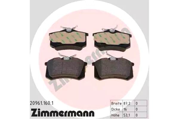 Комплект тормозных колодок, дисковый тормоз арт: ZIMMERMANN 20961.160.1